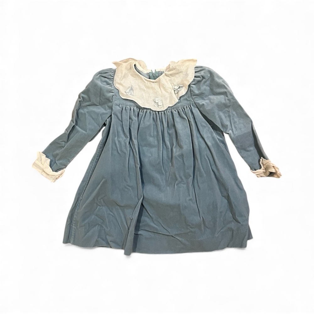 Blue Long Sleeve Dress with Cream Accents